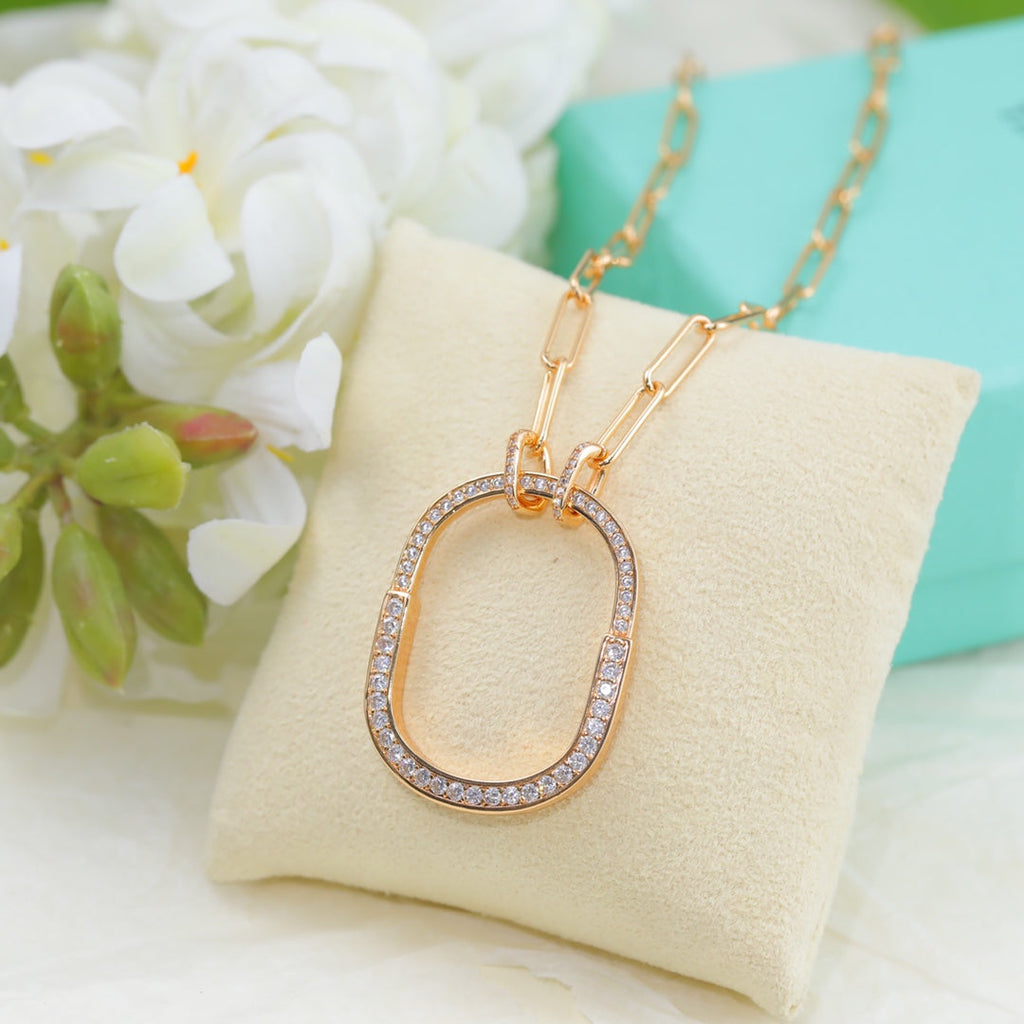 Tiffany Lock Pendant Pave Diamonds 18K Gold Necklace product image 4, provided for visual reference and product detail review