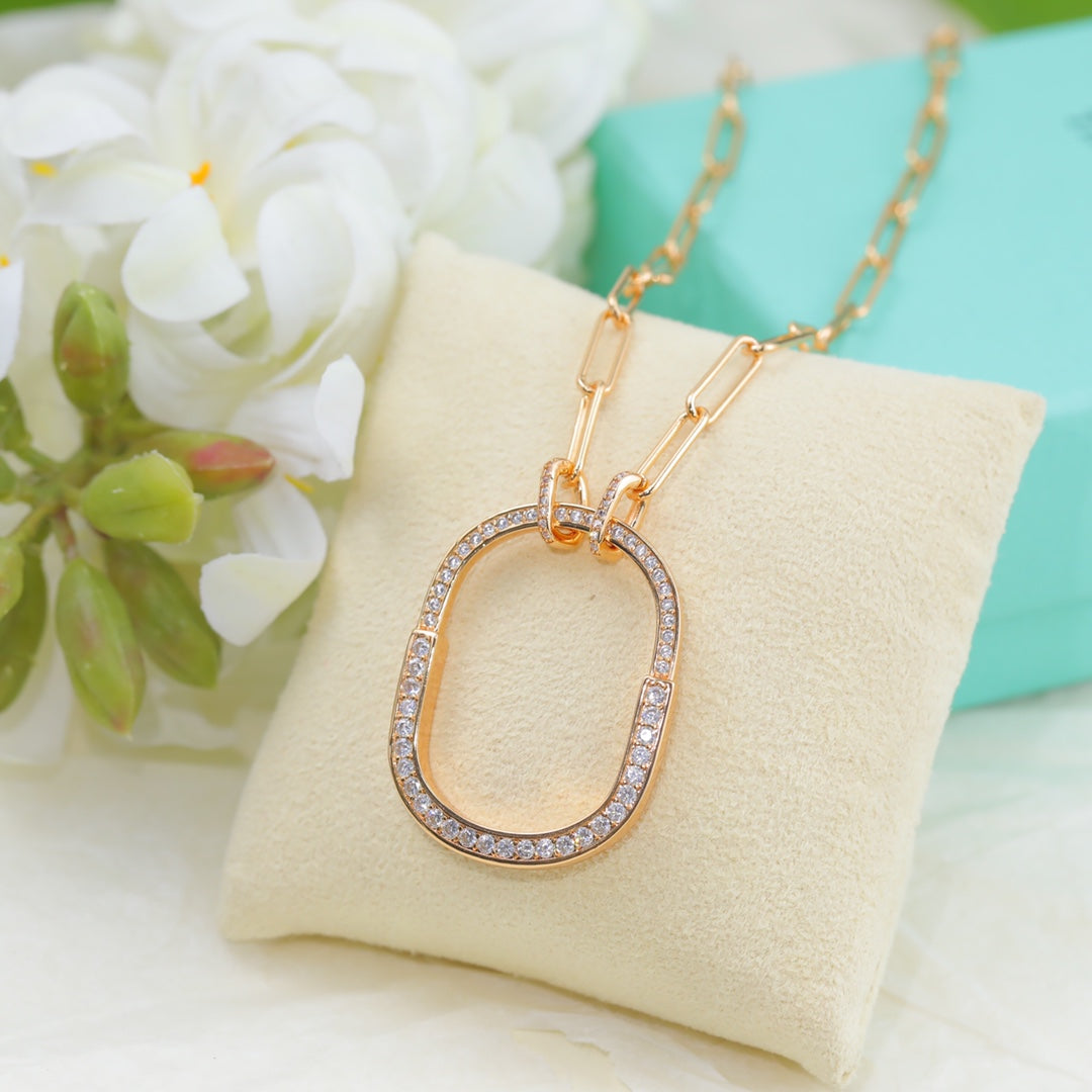 Tiffany Lock Pendant Pave Diamonds 18K Gold Necklace product image 4, provided for visual reference and product detail review