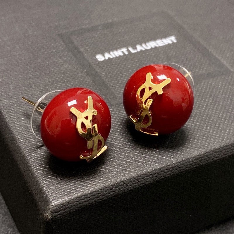 YSL White & Red 18K Gold Earrings product image 5, provided for visual reference and product detail review