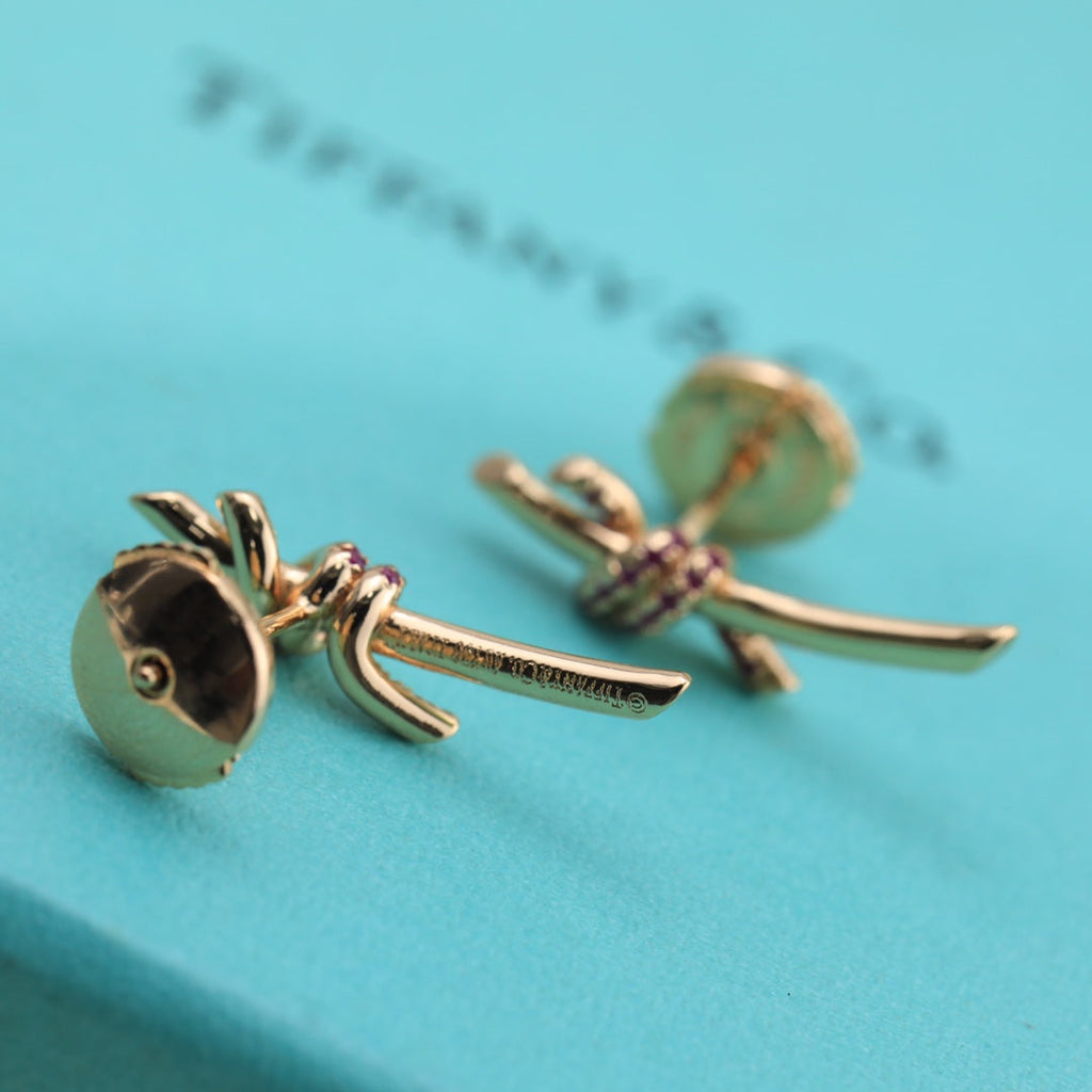 Tiffany Knot Pink Diamonds 18K Gold Earrings product image 7, provided for visual reference and product detail review
