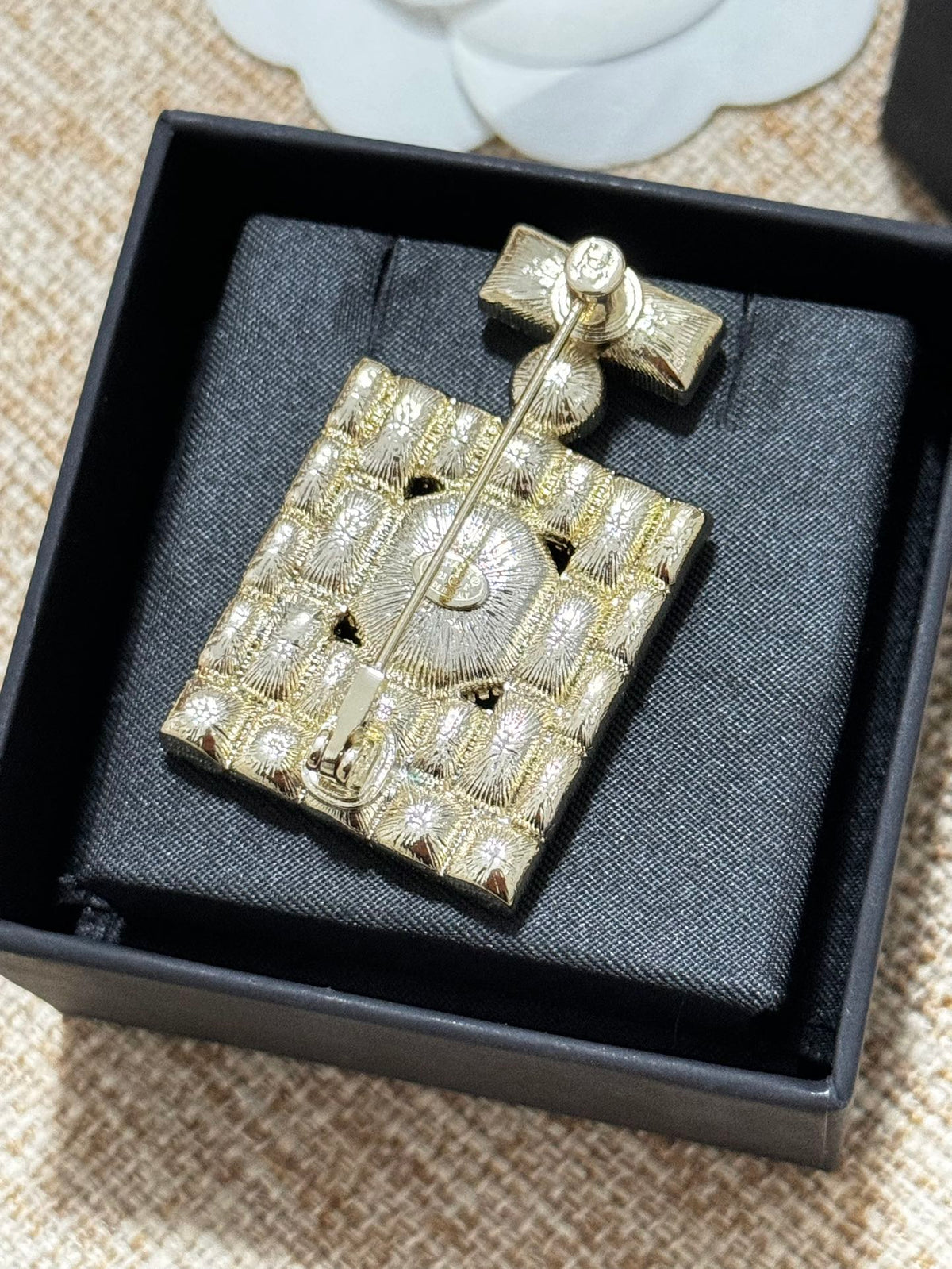 Chanel Perfume Bottle Crystals 18K Gold Brooch product image 5, provided for visual reference and product detail review