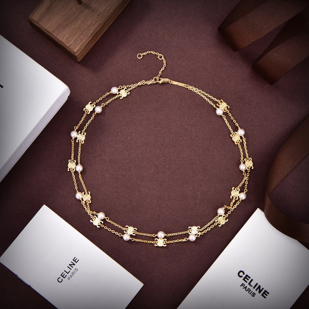 Celine Pearl Double 18K Gold Necklace product image 2, provided for visual reference and product detail review