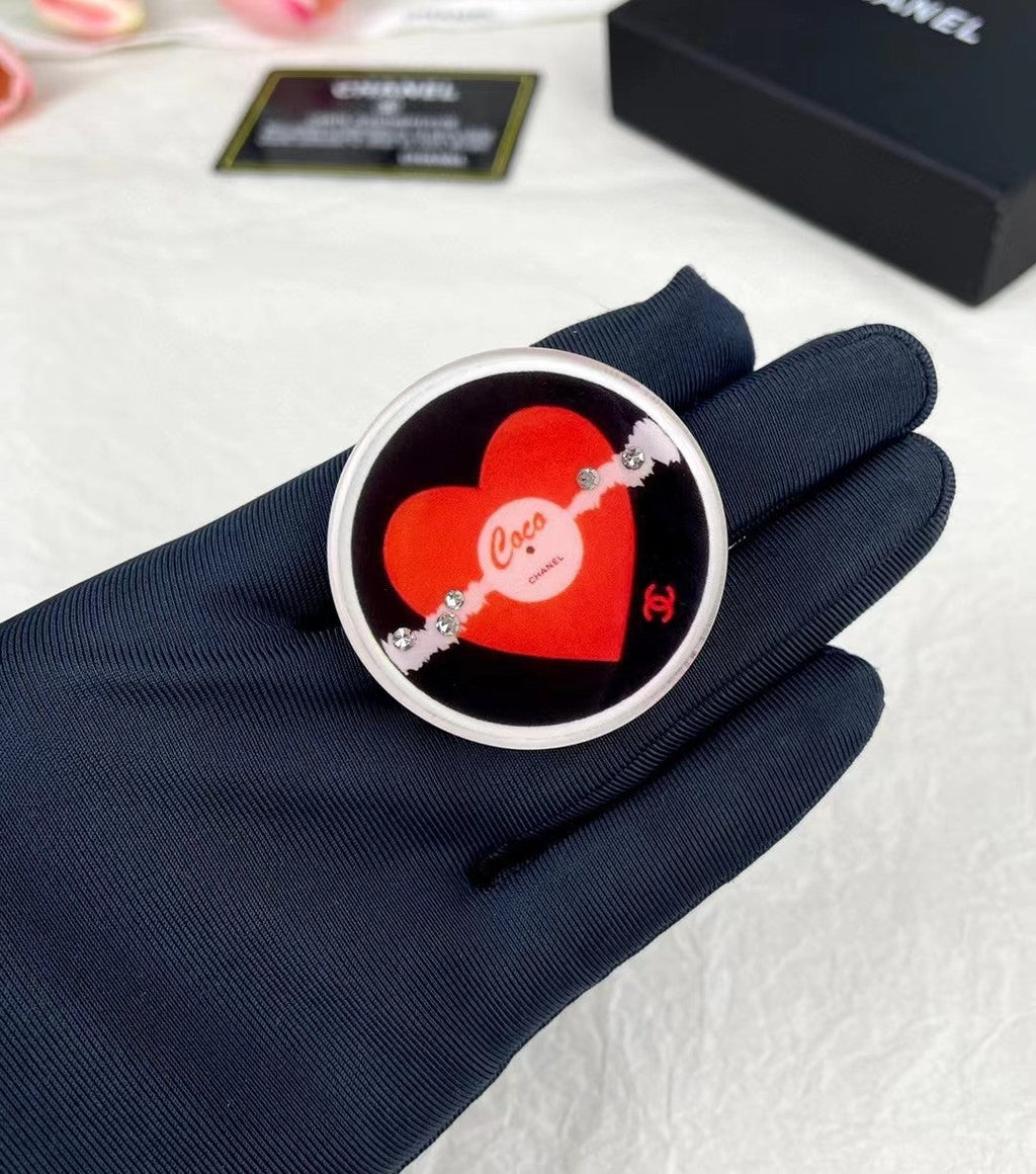 Chanel Red Heart Resin 18K Gold Brooch product image 5, provided for visual reference and product detail review