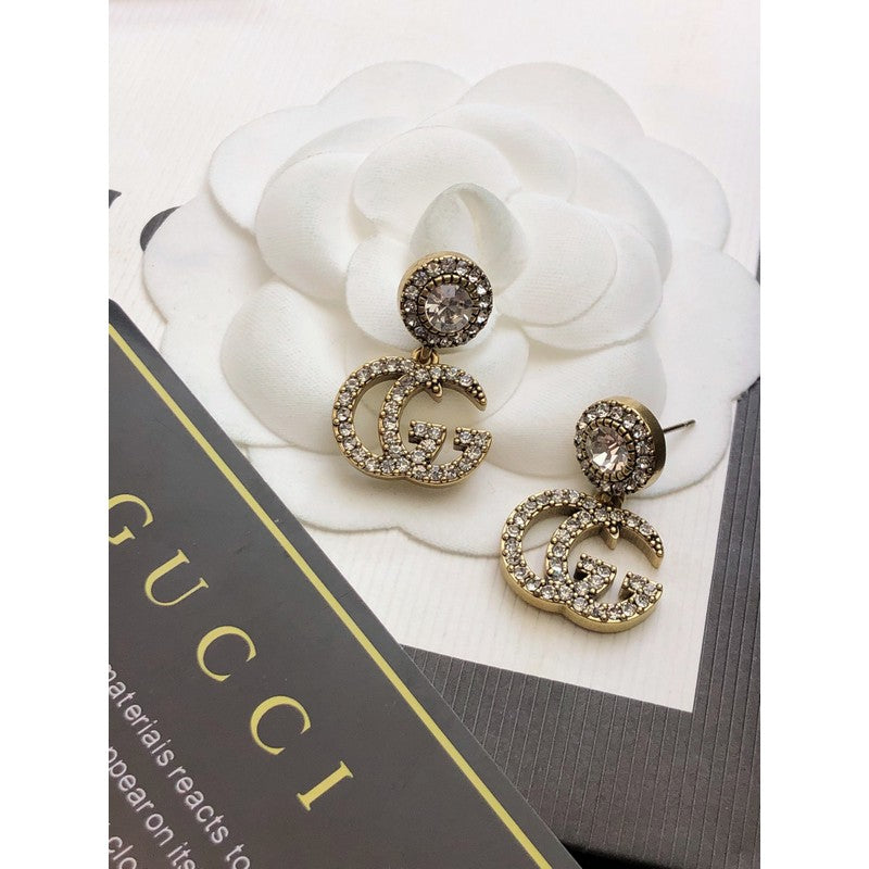 Gucci Double GucciCrystal Pendant 18K Gold Earrings product image 5, provided for visual reference and product detail review