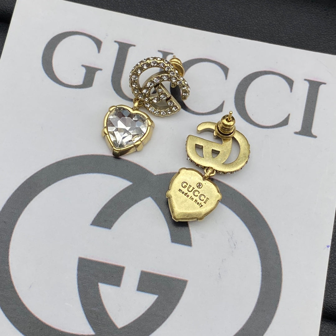 Gucci Double Crystal Pendant 18K Gold Earrings product image 3, provided for visual reference and product detail review