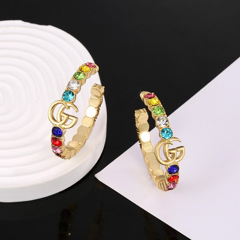 Gucci Double Color Crystal 18K Gold Earrings product image 5, provided for visual reference and product detail review