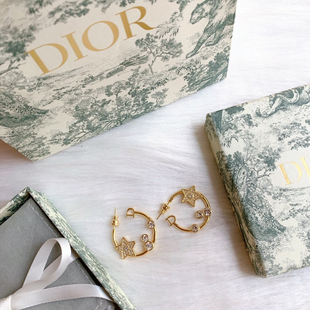 Dior Star Pink Crystals 18K Gold Earrings product image 5, provided for visual reference and product detail review