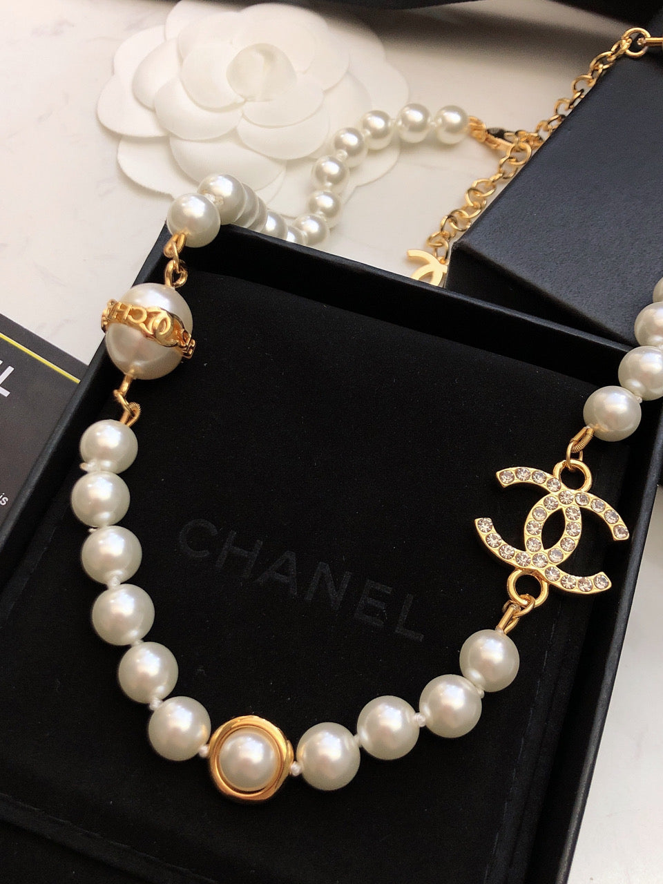 Chanel Pearl Chain 18K Gold Necklace product image 2, provided for visual reference and product detail review