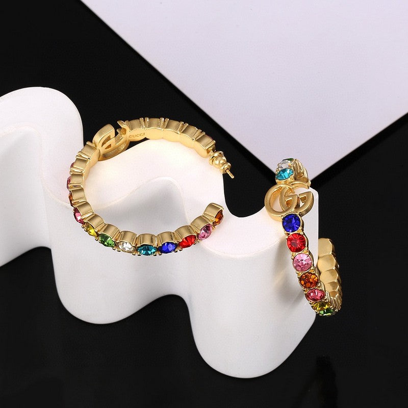 Gucci Double Color Crystal 18K Gold Earrings product image 6, provided for visual reference and product detail review