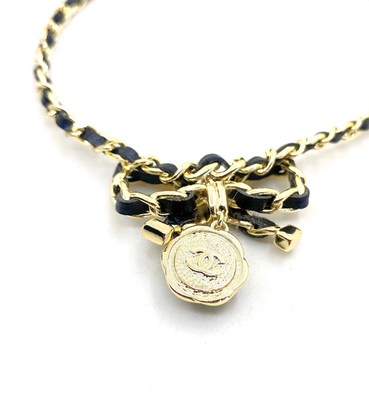 Chanel Rhinestone Bow Tie 18K Gold Necklace product image 6, provided for visual reference and product detail review