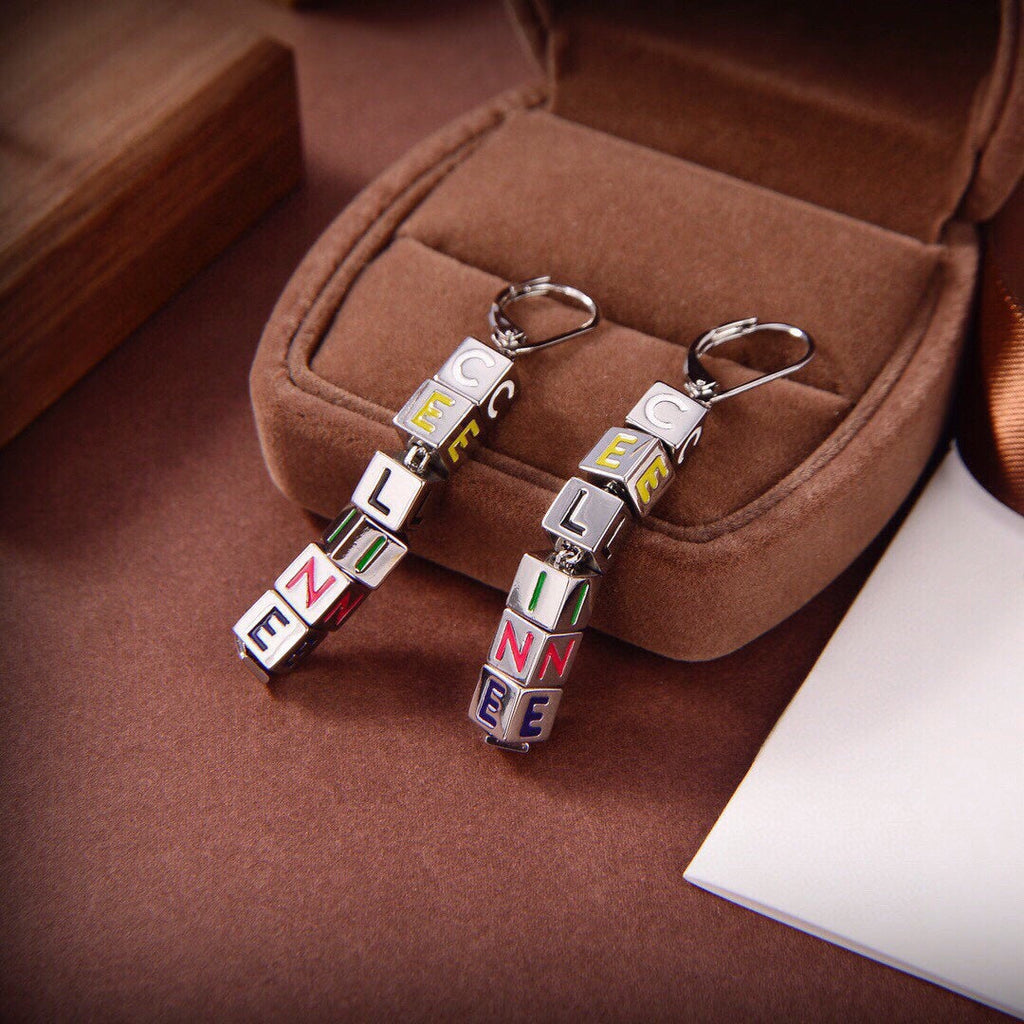 Celine Script Cube 18K Gold Earrings product image 6, provided for visual reference and product detail review