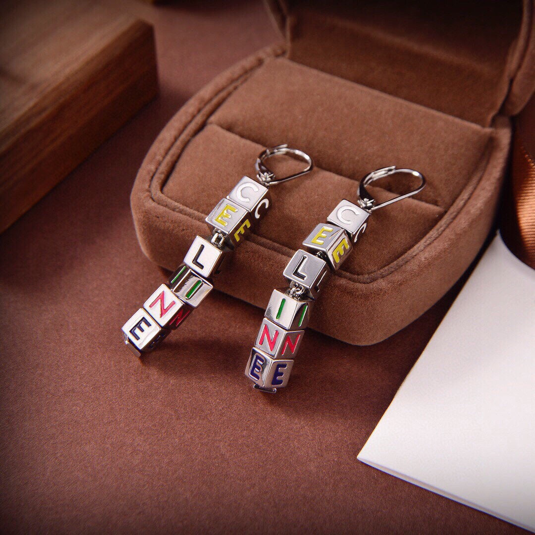 Celine Script Cube 18K Gold Earrings product image 6, provided for visual reference and product detail review