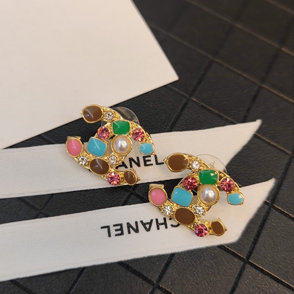 Chanel Multi-Color Crystals 18K Gold Earrings product image 7, provided for visual reference and product detail review