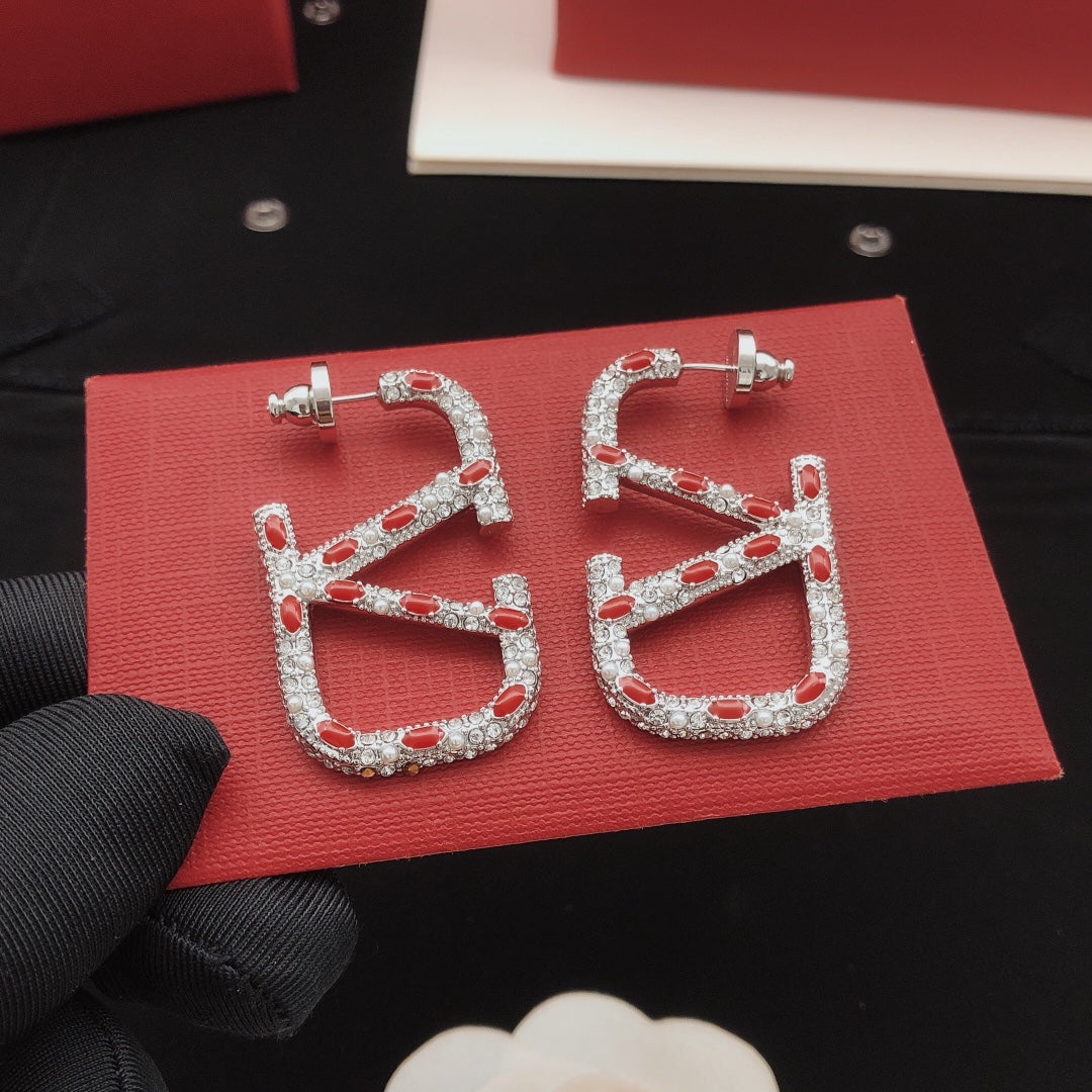 Valentino Red Crystal 18K Gold Earrings product image 6, provided for visual reference and product detail review