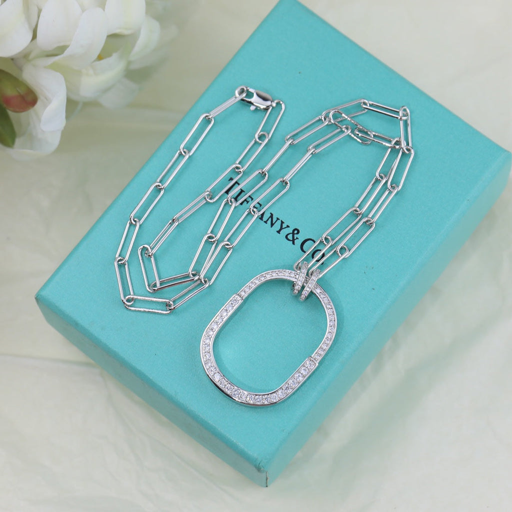 Tiffany Lock Pendant Pave Diamonds 18K Gold Necklace product image 6, provided for visual reference and product detail review