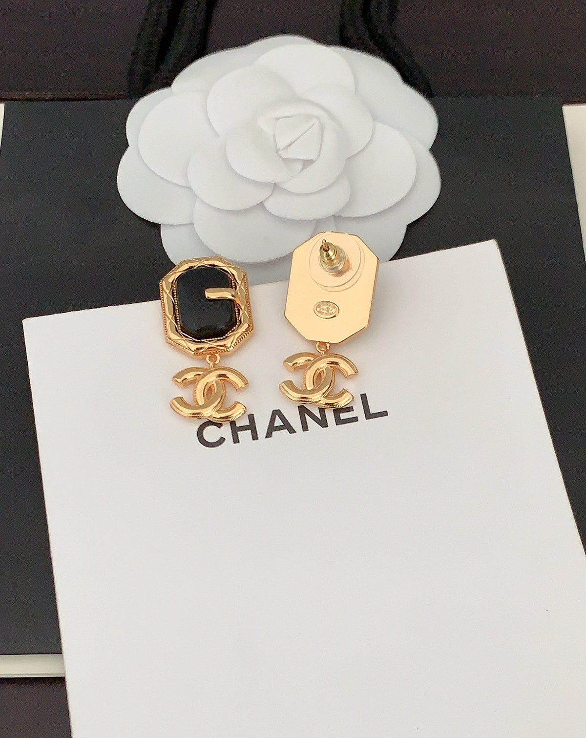 Chanel Pendant Leather 18K Gold Earrings product image 6, provided for visual reference and product detail review