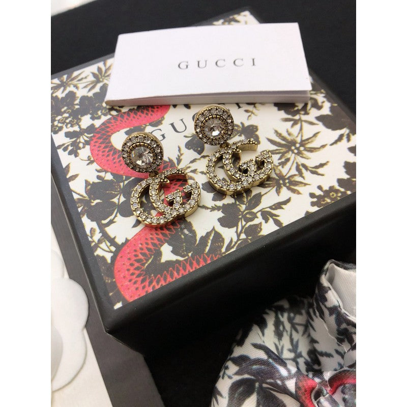 Gucci Double GucciCrystal Pendant 18K Gold Earrings product image 6, provided for visual reference and product detail review