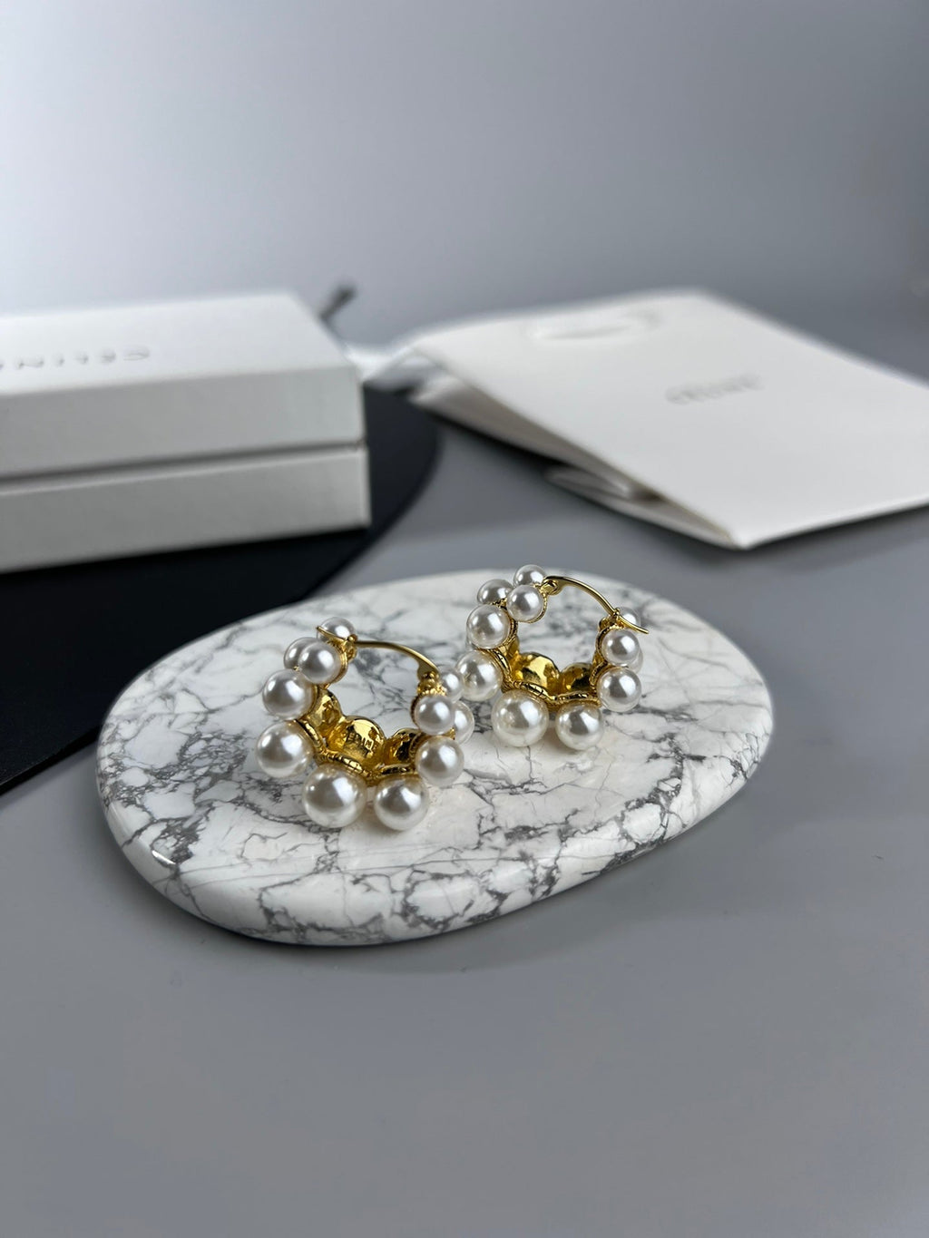 Celine Two-Rows Pearl 18K Gold Earrings product image 6, provided for visual reference and product detail review