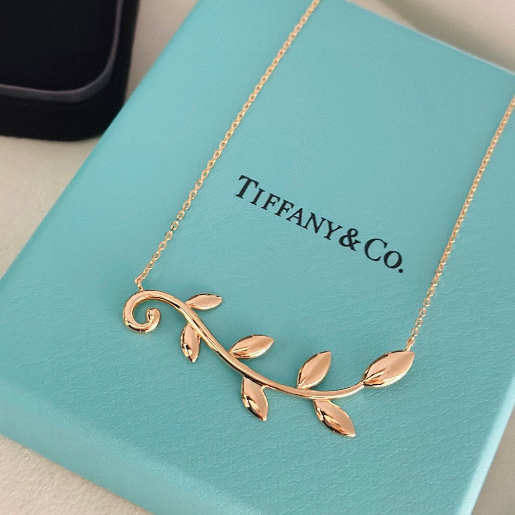 Tiffany Olive Leaf Vine Pendant 18K Gold Necklace product image 9, provided for visual reference and product detail review