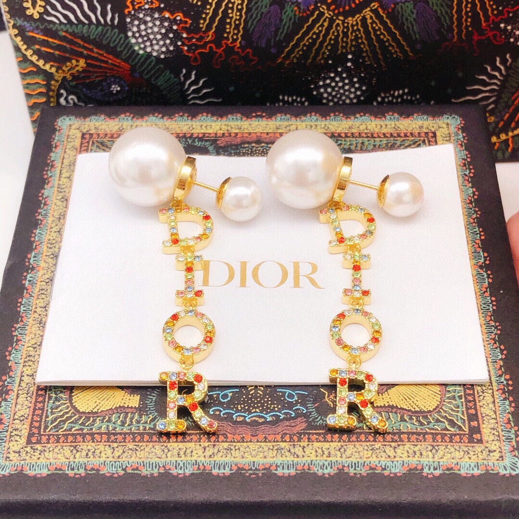 Dior Color Crystal Script 18K Gold Earrings product image 6, provided for visual reference and product detail review