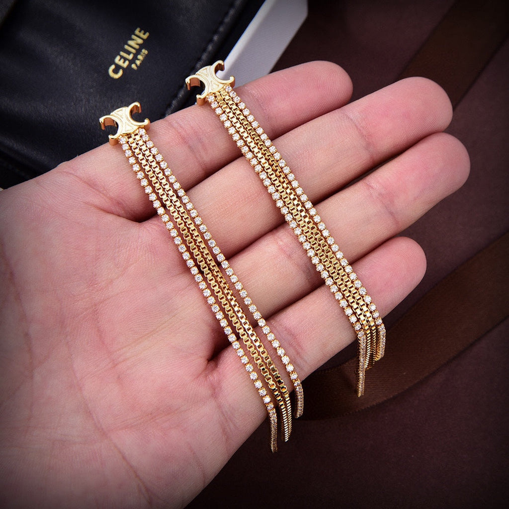 Celine Diamonds Long 18K Gold Earrings product image 6, provided for visual reference and product detail review
