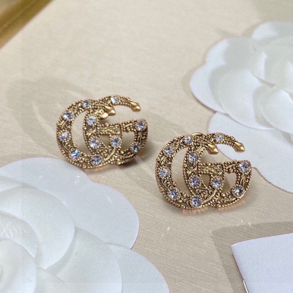 Gucci Double Crystals 18K Gold Earrings product image 1, provided for visual reference and product detail review