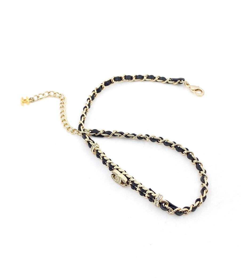 Chanel Leather Choker 18K Gold Necklace product image 6, provided for visual reference and product detail review