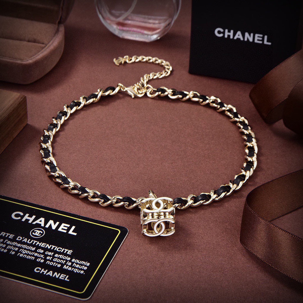 Chanel Leather Choker 18K Gold Necklace product image 3, provided for visual reference and product detail review