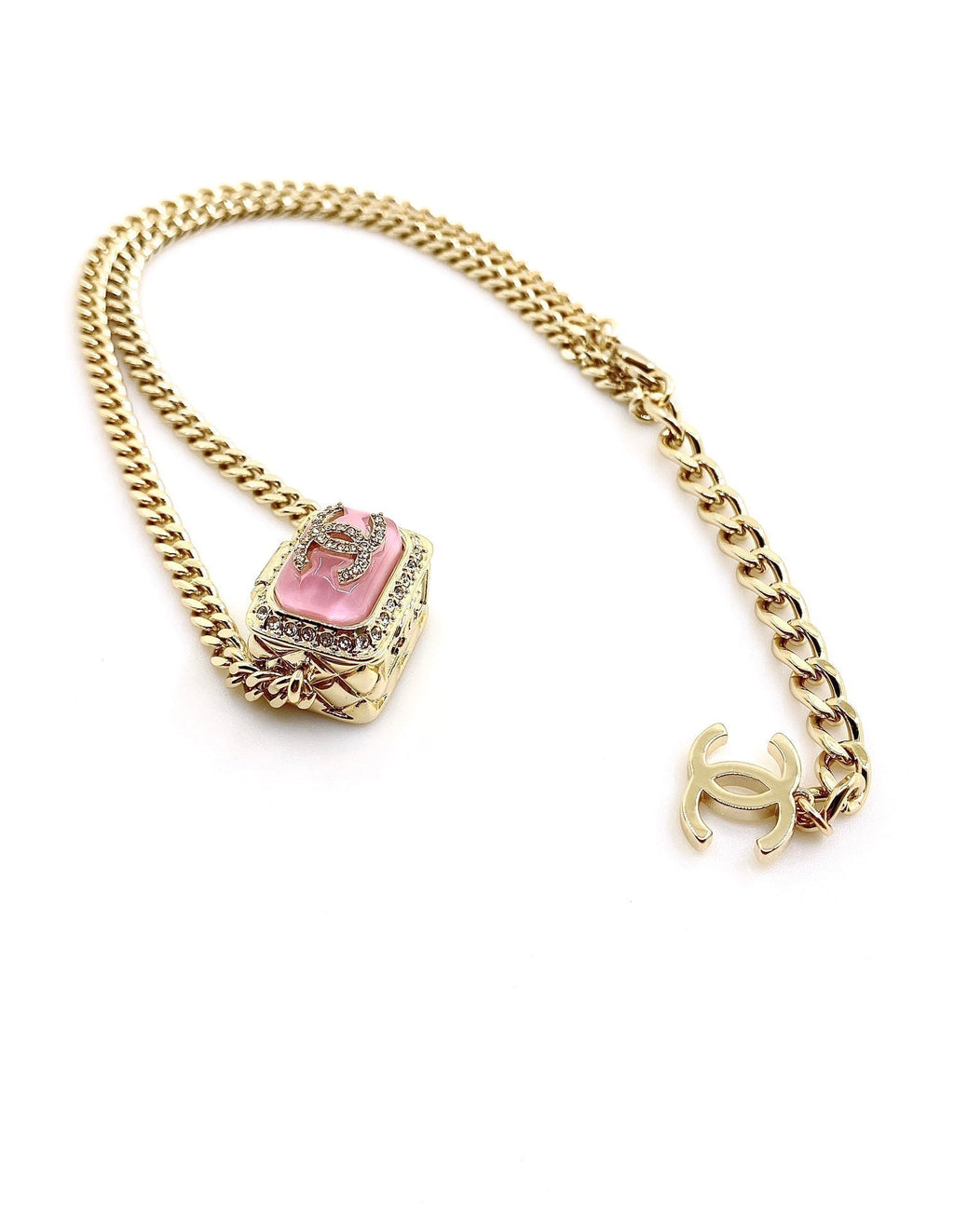 Chanel Pink Resin Chain 18K Gold Necklace product image 6, provided for visual reference and product detail review
