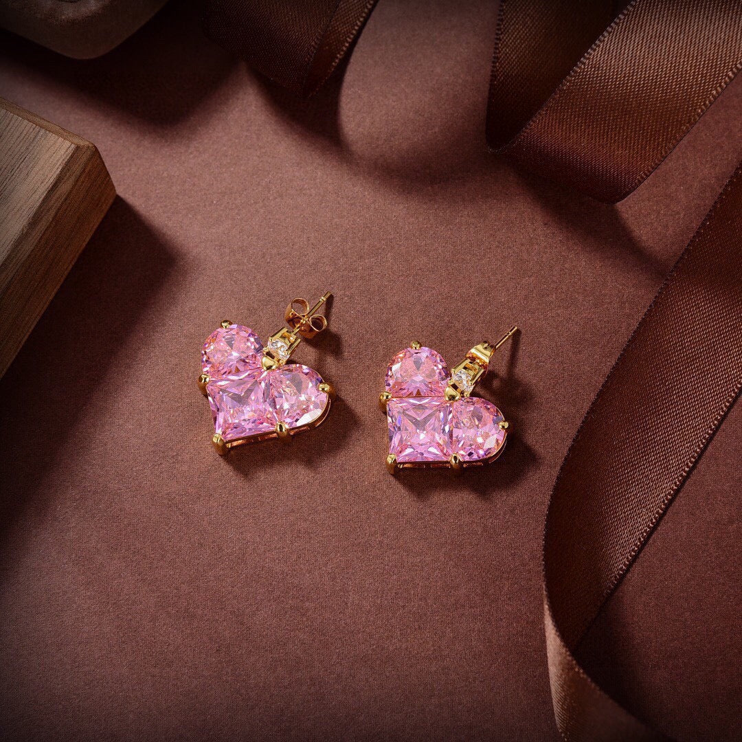 Celine Pink Crystal Heart 18K Gold Earrings product image 7, provided for visual reference and product detail review