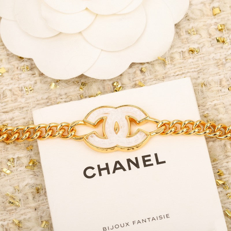 Chanel White Logo Choker 18K Gold Necklace product image 5, provided for visual reference and product detail review