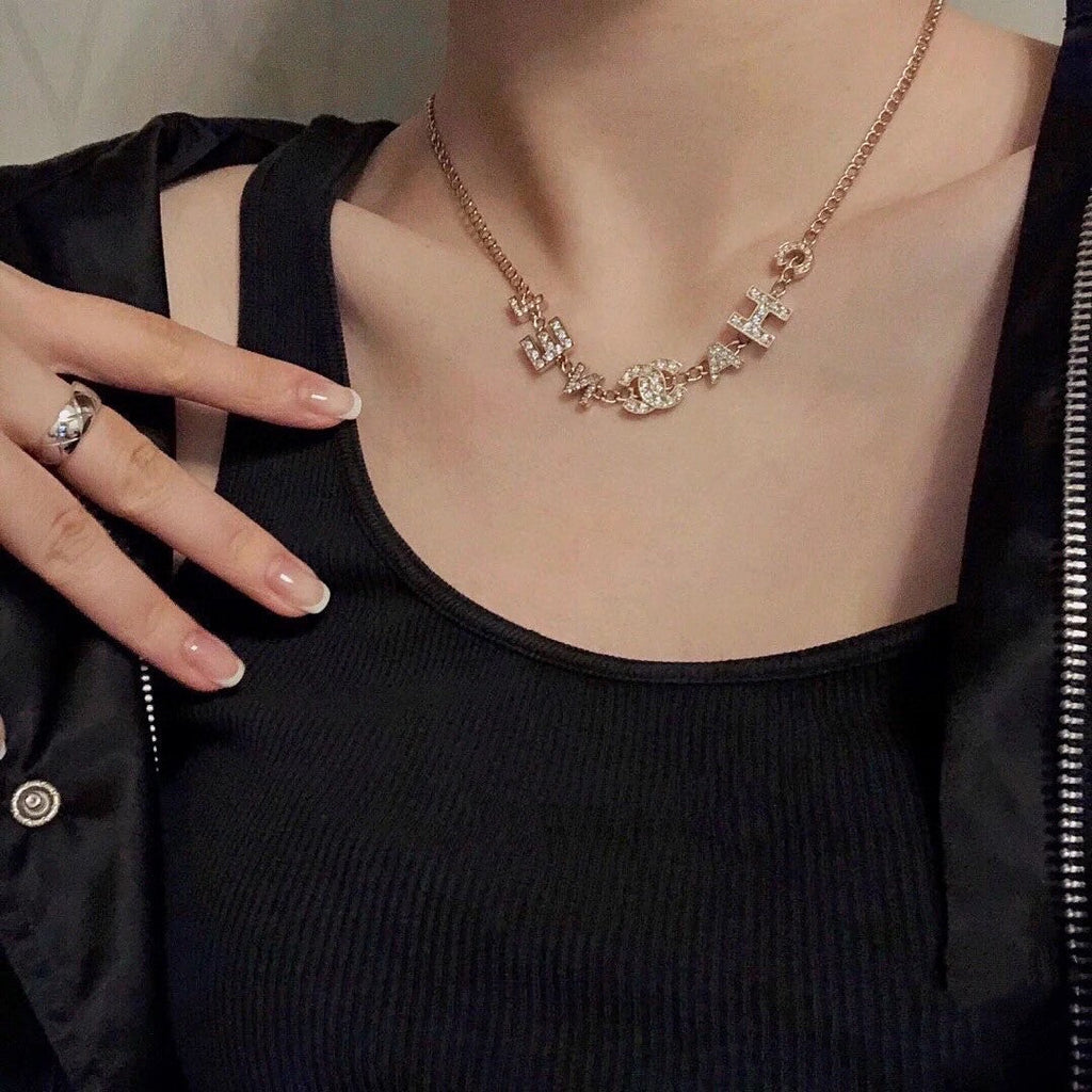 Chanel Script Diamonds 18K Gold Necklace product image 3, provided for visual reference and product detail review