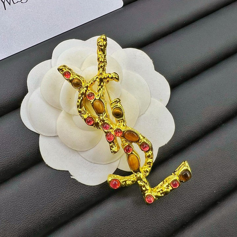 YSL Crystal 18K Gold Brooch product image 2, provided for visual reference and product detail review