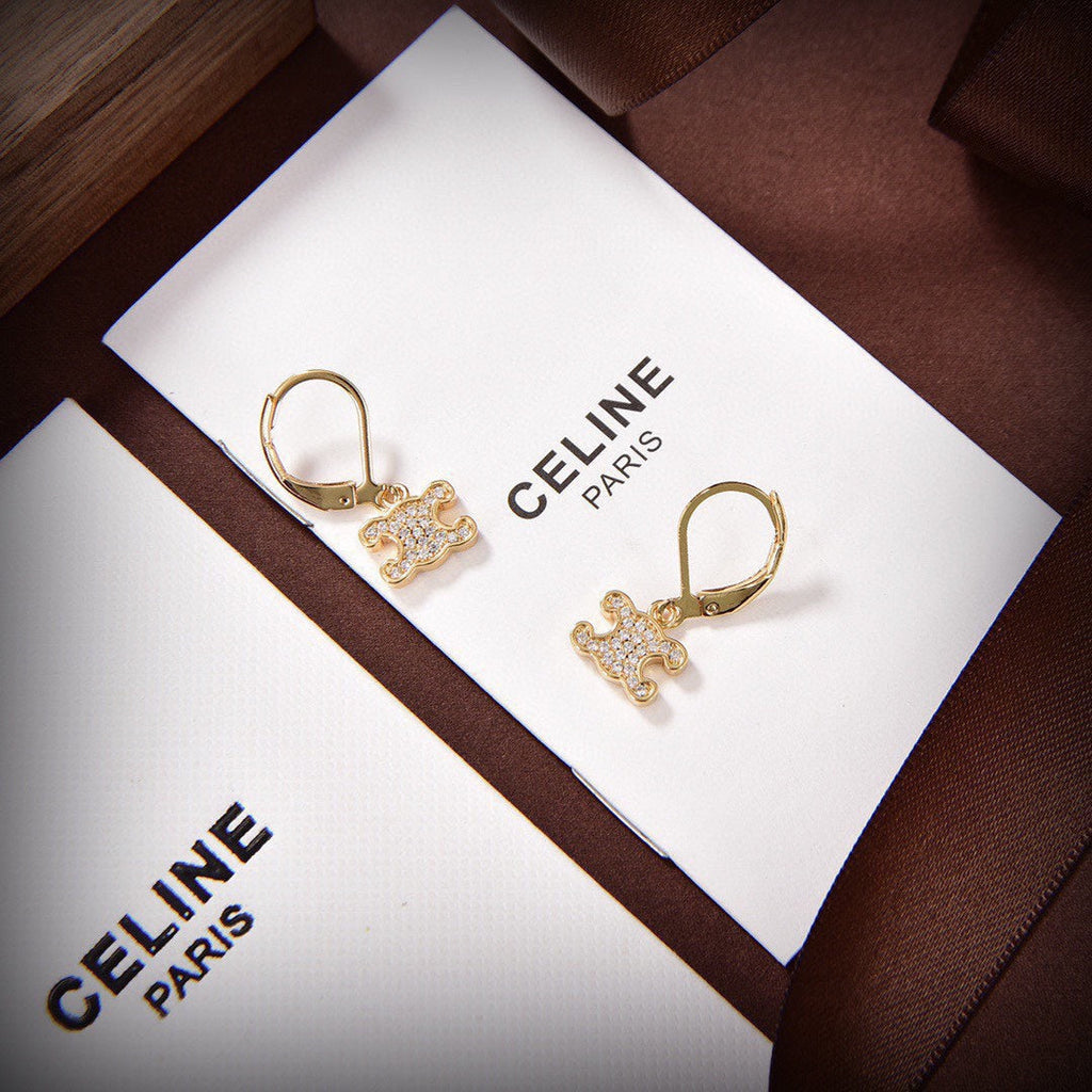 Celine Rhinestone 18K Gold Earrings product image 9, provided for visual reference and product detail review