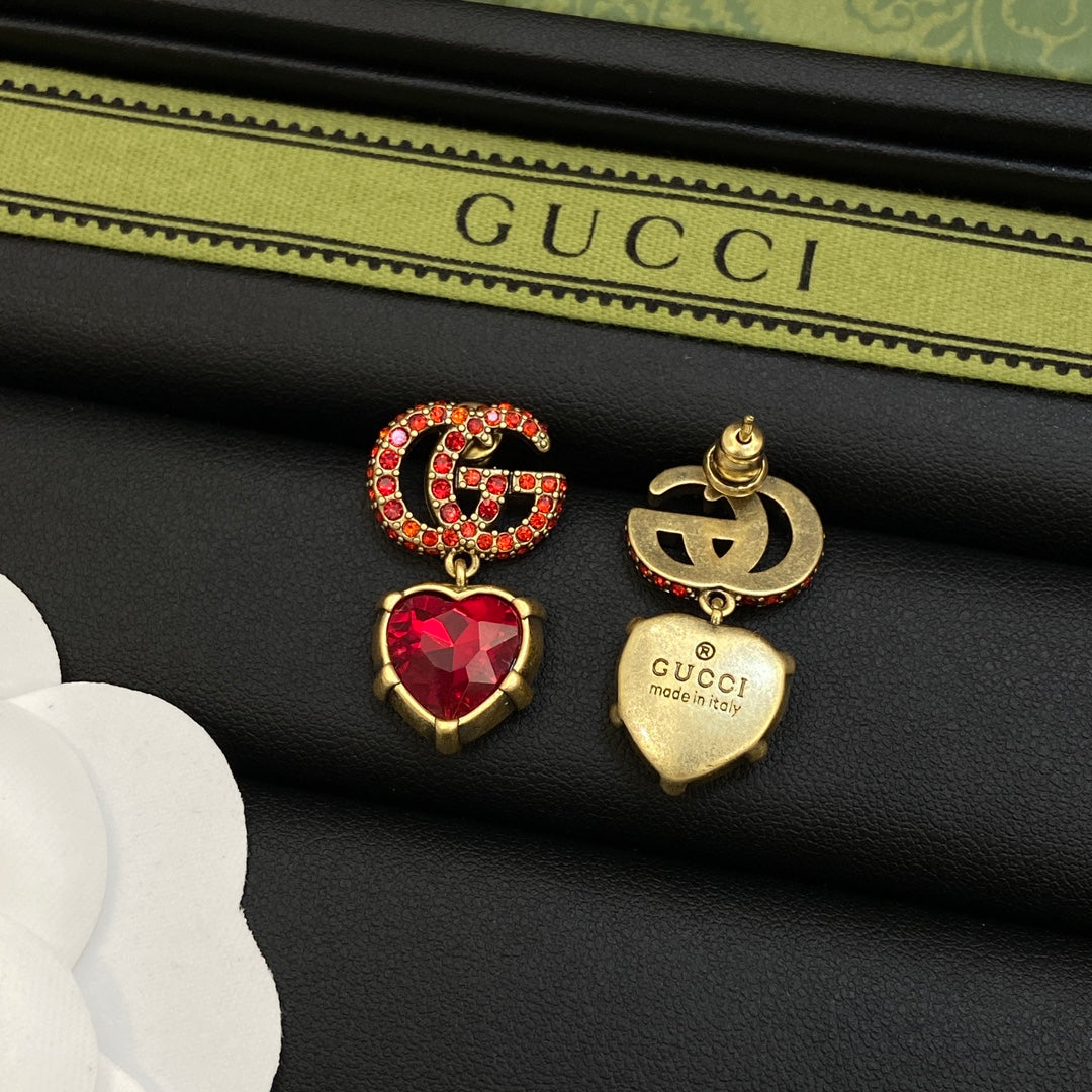 Gucci Double Red Crystal 18K Gold Earrings product image 6, provided for visual reference and product detail review