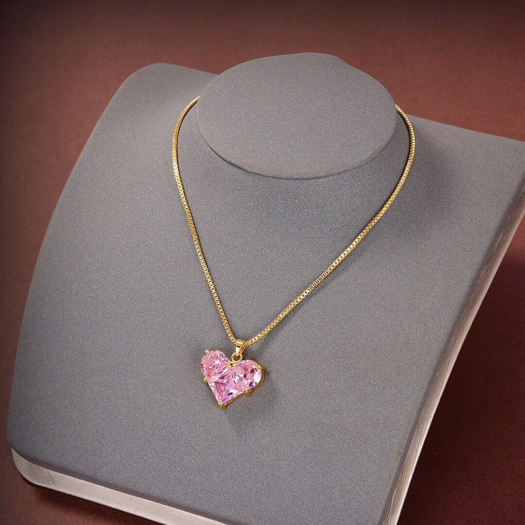 Celine Pink Heart Crystal 18K Gold Necklace product image 2, provided for visual reference and product detail review
