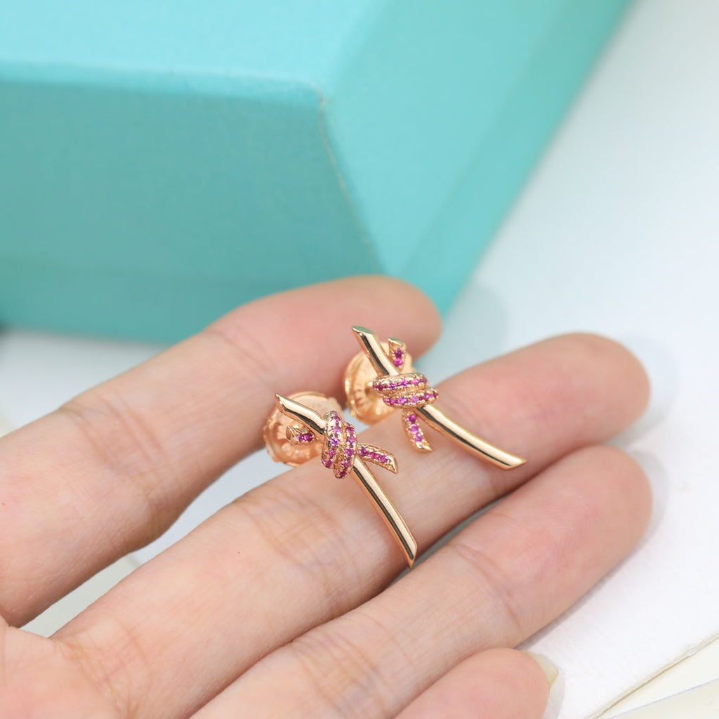 Tiffany Knot Pink Diamonds 18K Gold Earrings product image 8, provided for visual reference and product detail review