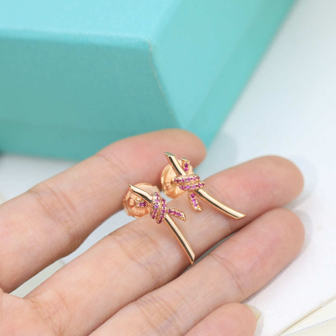 Tiffany Knot Pink Diamonds 18K Gold Earrings product image 8, provided for visual reference and product detail review