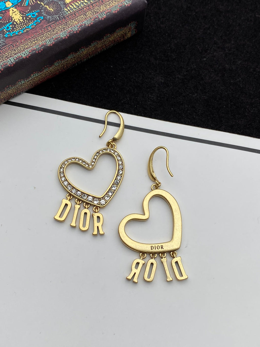 Dior Heart Crystal 18K Gold Earrings product image 6, provided for visual reference and product detail review