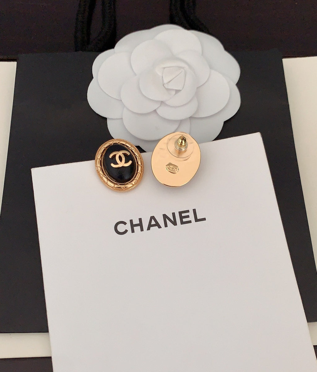 Chanel Oval Leather 18K Gold Earrings product image 6, provided for visual reference and product detail review