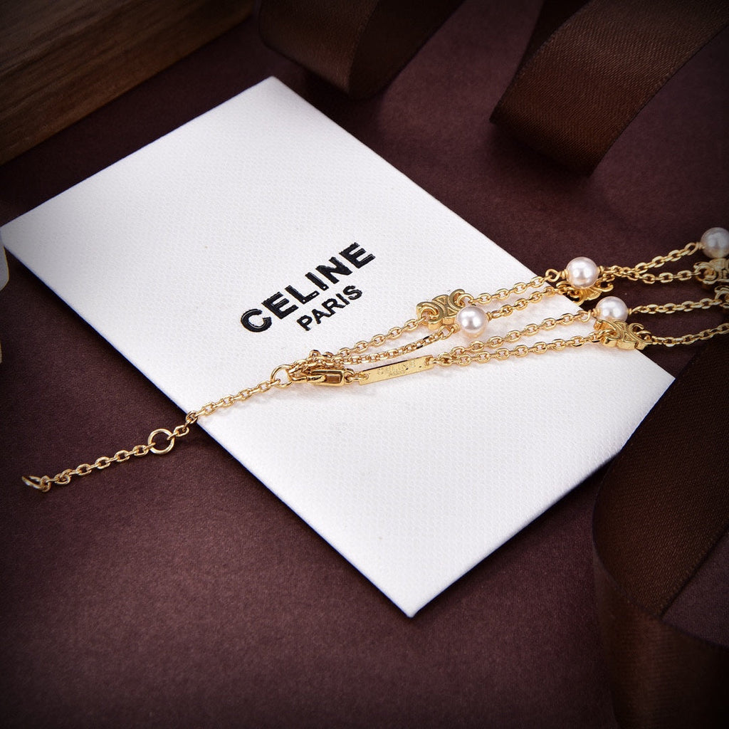 Celine Pearl Double 18K Gold Necklace product image 8, provided for visual reference and product detail review
