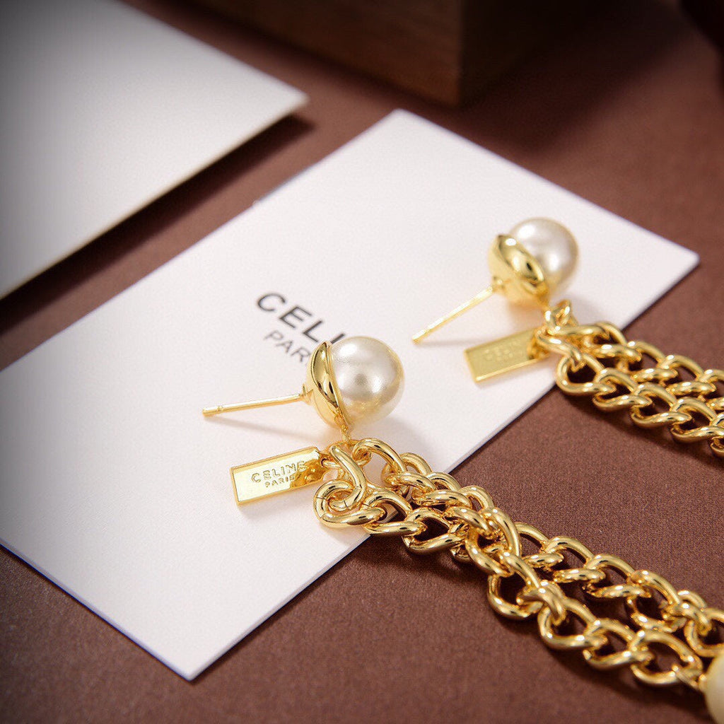 Celine Pearls Long 18K Gold Earrings product image 6, provided for visual reference and product detail review