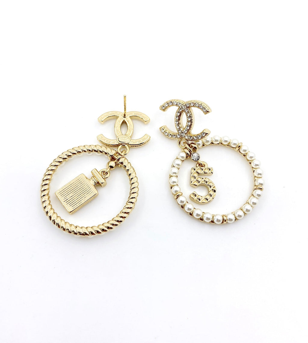 Chanel No. 5 Perfume Pendant 18K Gold Earrings product image 6, provided for visual reference and product detail review