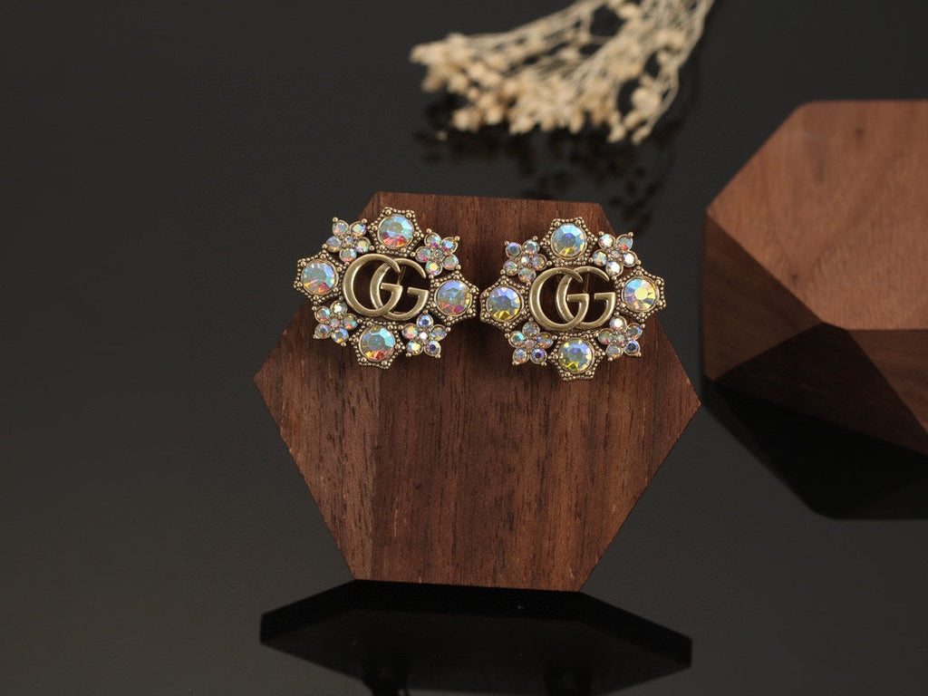 Gucci Double Blue Flowers 18K Gold Earrings product image 5, provided for visual reference and product detail review