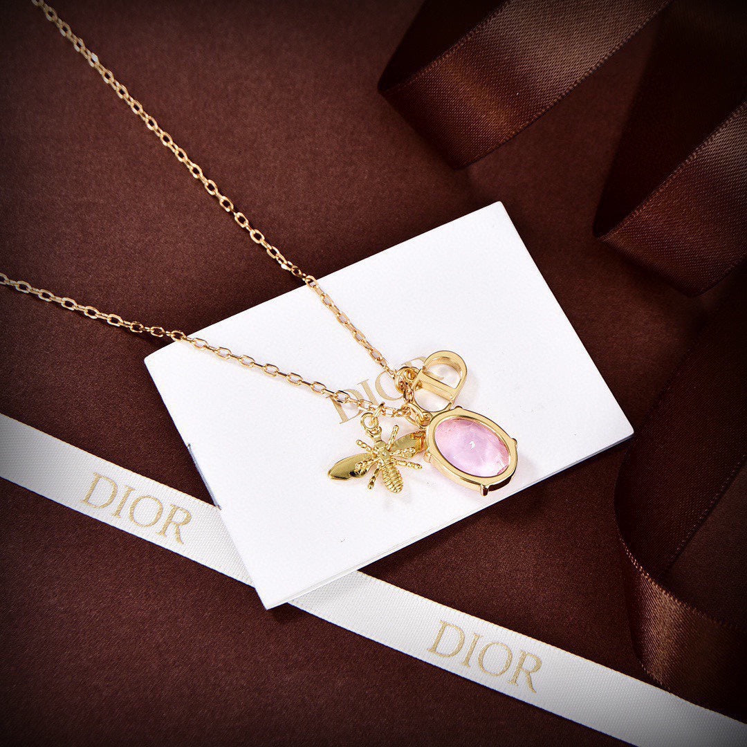 Dior Petit Pink Crystal 18K Gold Necklace product image 6, provided for visual reference and product detail review