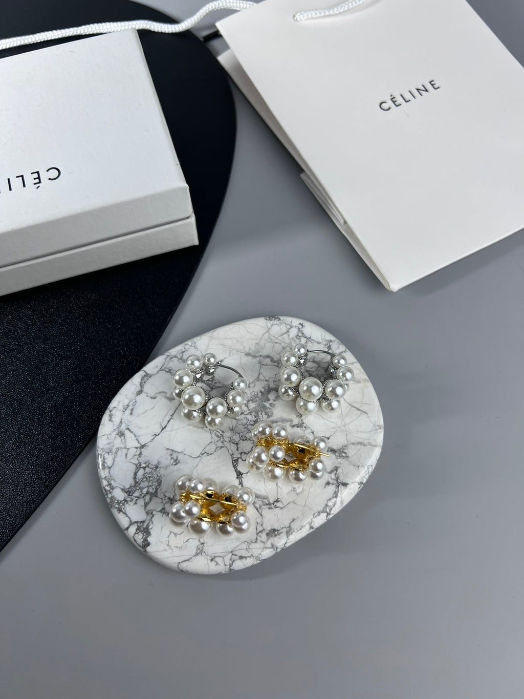 Celine Two-Rows Pearl 18K Gold Earrings product image 7, provided for visual reference and product detail review