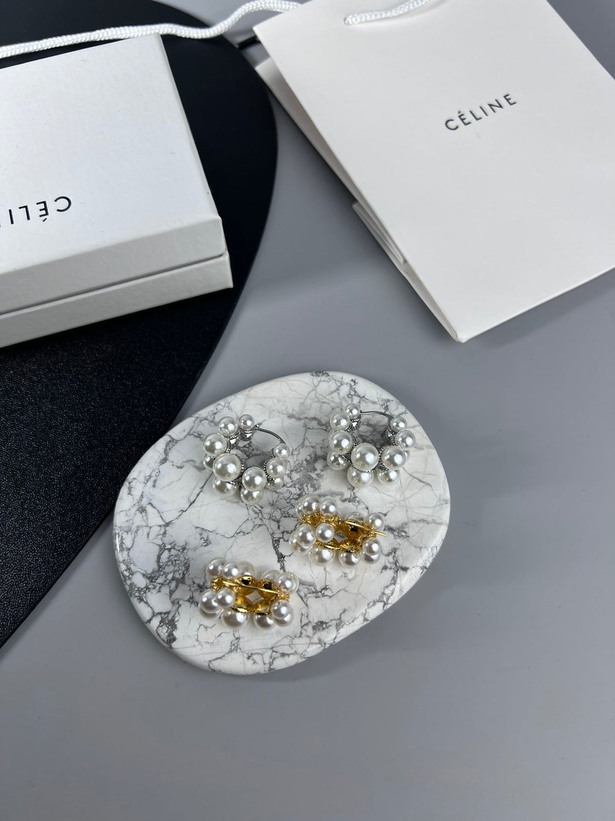 Celine Two-Rows Pearl 18K Gold Earrings product image 7, provided for visual reference and product detail review