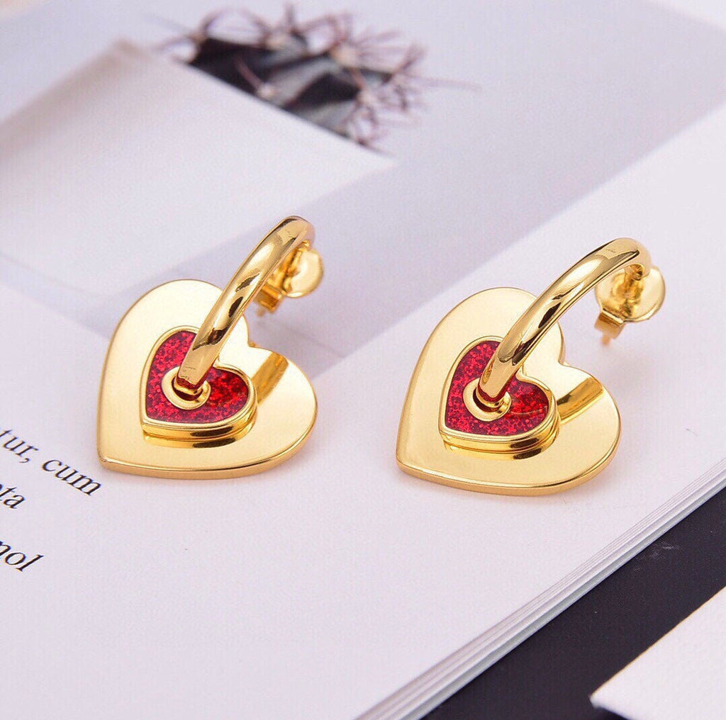 Celine Red Heart 18K Gold Earrings product image 5, provided for visual reference and product detail review
