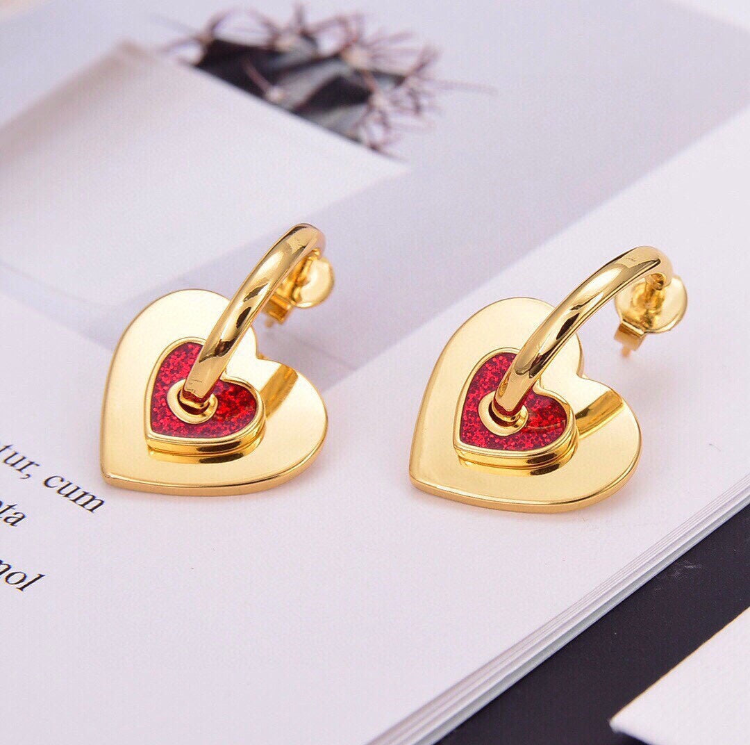 Celine Red Heart 18K Gold Earrings product image 5, provided for visual reference and product detail review