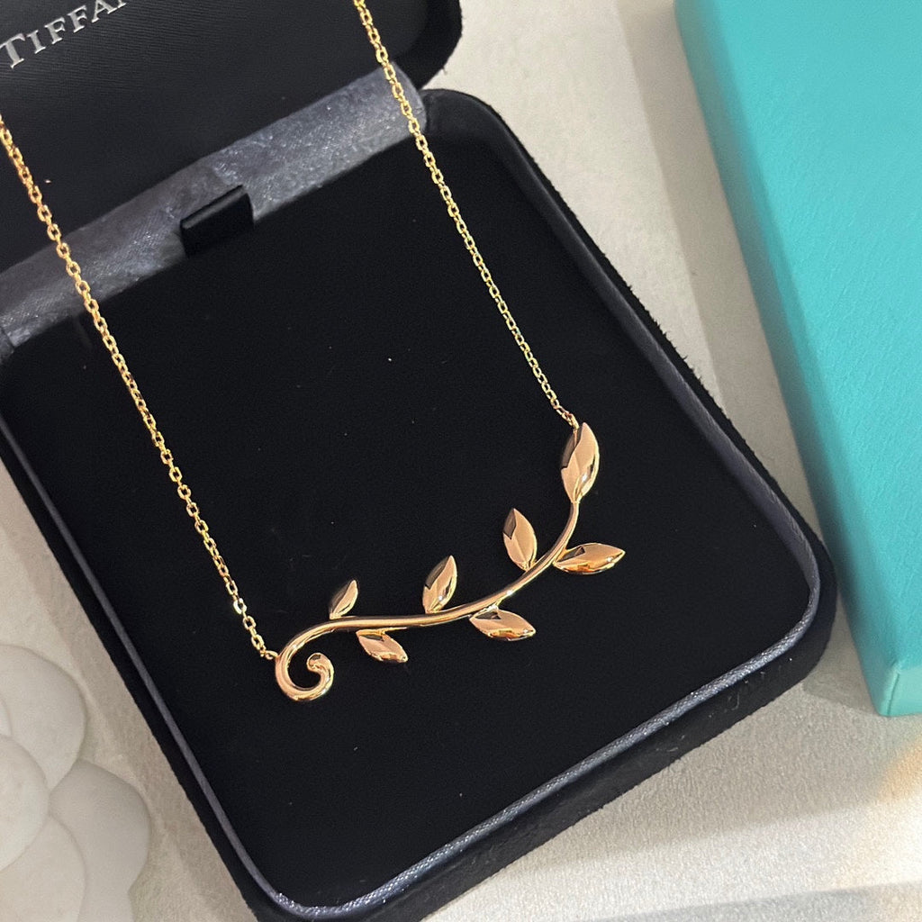 Tiffany Olive Leaf Vine Pendant 18K Gold Necklace product image 6, provided for visual reference and product detail review